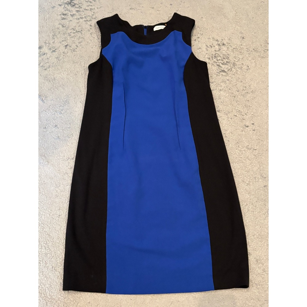 Calvin Klein Blue Black Colorblock Sleeveless Sheath Dress 10P RN54163